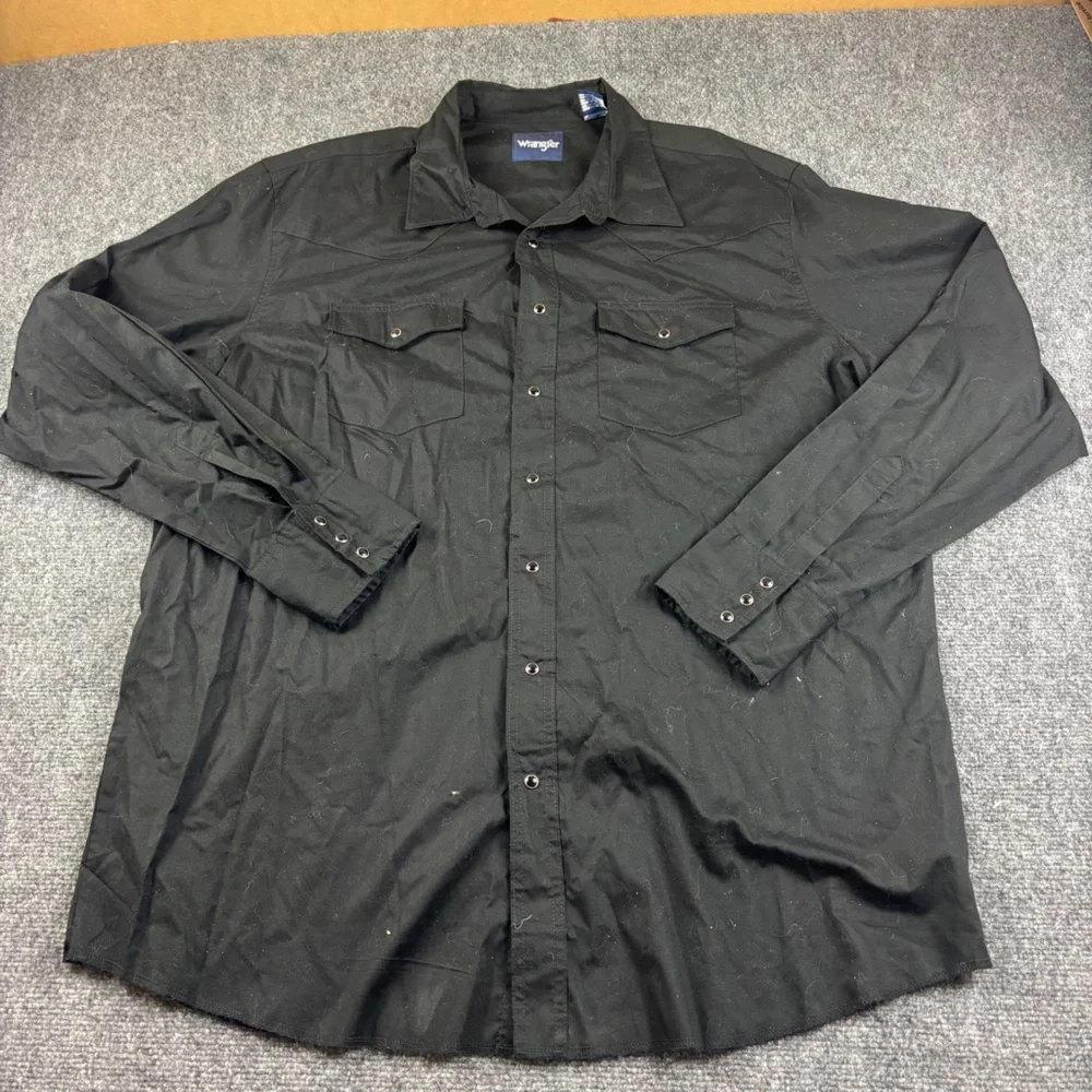 WRANGLER Men’s Black Western Long Sleeve Snap Button Up Shirt size: 2XL Tall - Picture 2 of 8